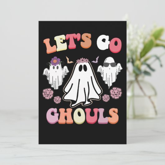 Groovy Let's Go Ghouls Halloween Ghost Retro Kaart (Staand voorkant)