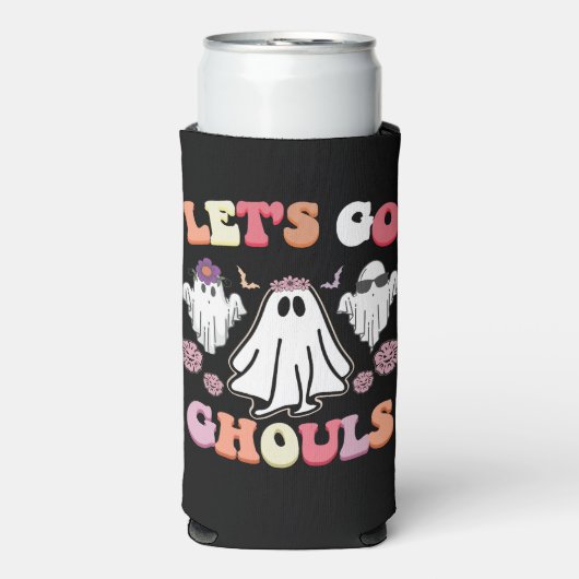 Groovy Let's Go Ghouls Halloween Ghost Retro Seltzer Blikjeskoeler (Seltzer Voorkant)