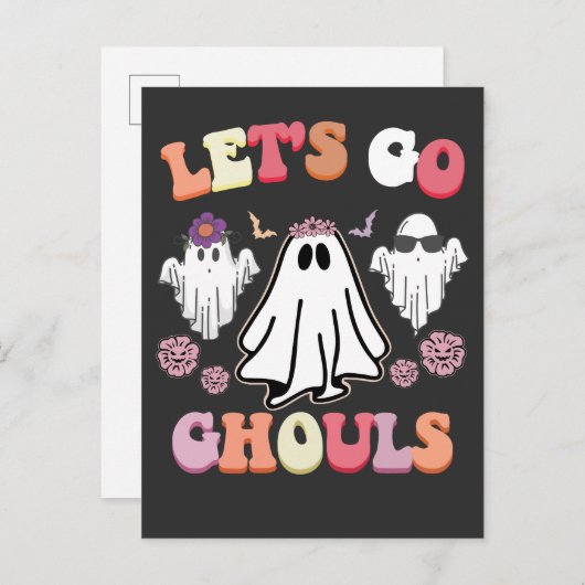 Groovy Let's Go Ghouls Halloween Ghost Retro Uitnodiging Briefkaart (Voorkant / Achterkant)