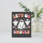 Groovy Let's Go Ghouls Halloween Ghost Retro Uitnodiging Briefkaart (Staand voorkant)