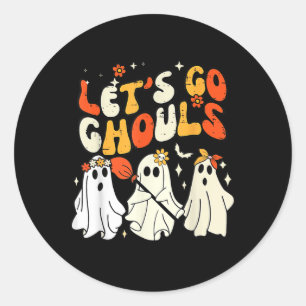 Groovy Let's Go Ghouls Retro Halloween Ghost Costu Ronde Sticker