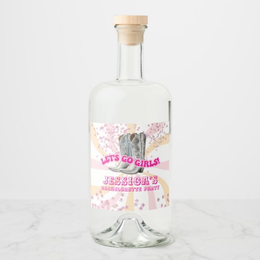 Groovy Let's Go Meisjes Western vrijgezellenfeest Likeurfles Etiket (Voorkant)