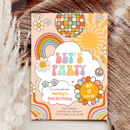 Groovy Let's Party Retro 70s Regenboog Verjaardag Kaart