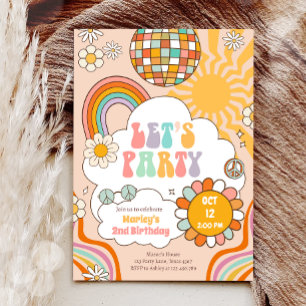 Groovy Let's Party Retro 70s Regenboog Verjaardag Kaart