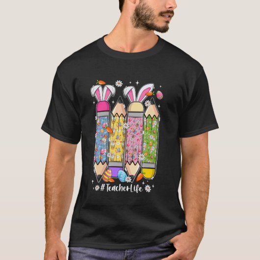 Groovy Leuke Onderwijzer Leven Potlood Met Konijne T-shirt (Voorkant)