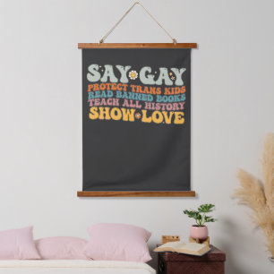 Groovy LHBT Zeg Gay Bescherm Trans Kinderen Lees B Hangend Wandkleed