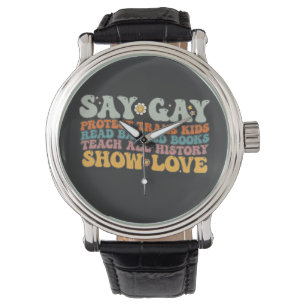 Groovy LHBT Zeg Gay Bescherm Trans Kinderen Lees B Horloge