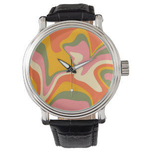 Groovy Liquified Marble Retro 60s Partij Horloge