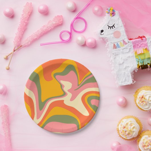 Groovy Liquified Marble Retro 60s  Partij Papieren Bordje (Feest)