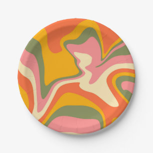 Groovy Liquified Marble Retro 60s  Partij Papieren Bordje