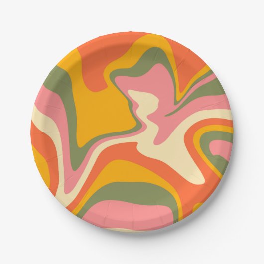 Groovy Liquified Marble Retro 60s Partij Papieren Bordje (Voorkant)