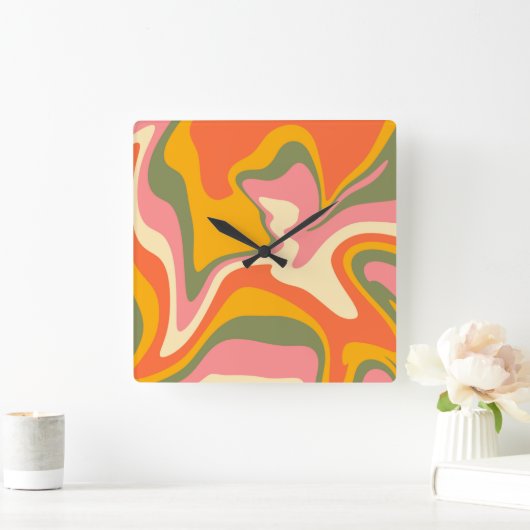 Groovy Liquified Marble Retro 60s Partij Vierkante Klok (Huis)