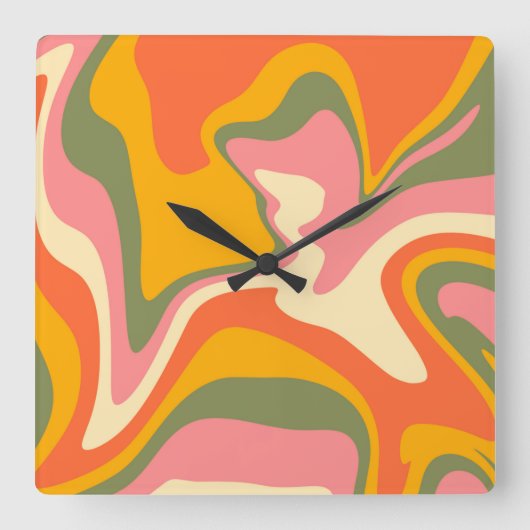 Groovy Liquified Marble Retro 60s  Partij Vierkante Klok (Voorkant)