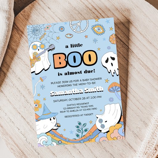 Groovy Little Boo Halloween Baby shower Kaart