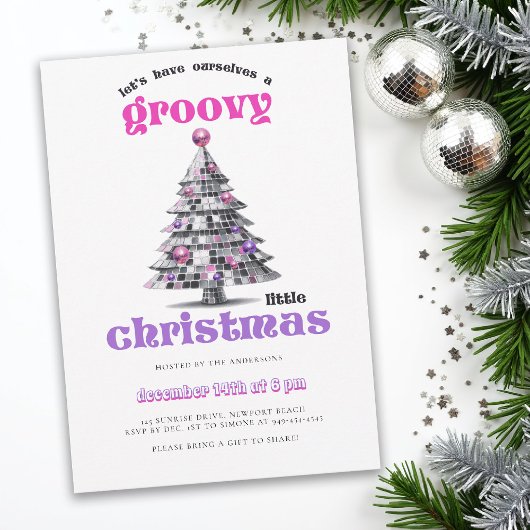 Groovy Little Christmas Disco Ball Christmas Party Kaart