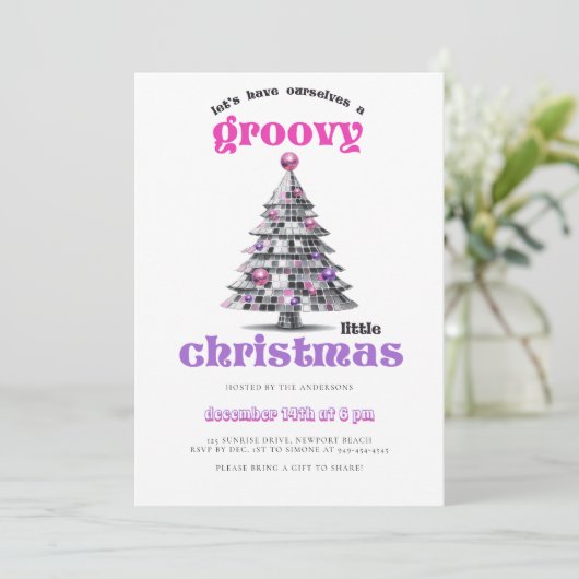 Groovy Little Christmas Disco Ball Christmas Party Kaart (Staand voorkant)