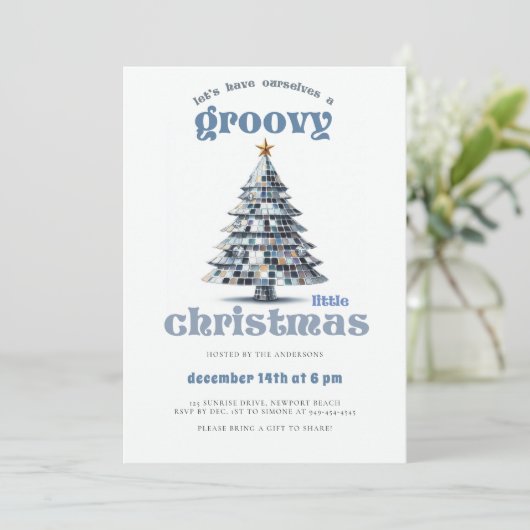 Groovy Little Christmas Disco Blauw Kerstfeest Kaart (Staand voorkant)