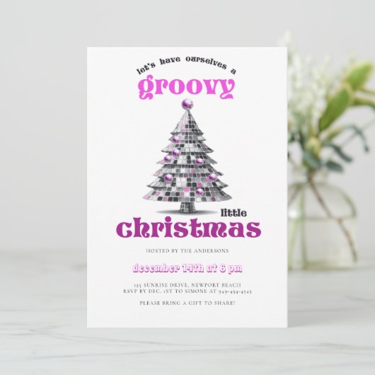 Groovy Little Christmas Disco Pink Christmas Party Kaart (Staand voorkant)