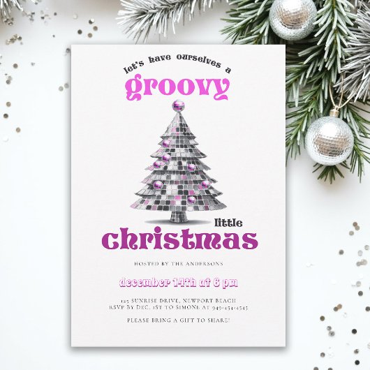 Groovy Little Christmas Disco Pink Christmas Party Kaart