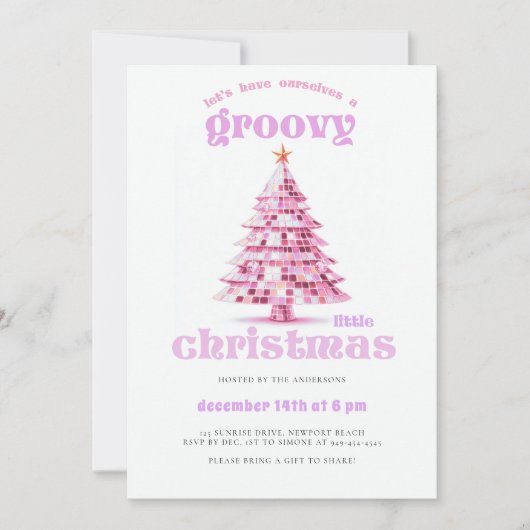 Groovy Little Christmas Disco Pink Christmas Party Kaart (Voorkant)