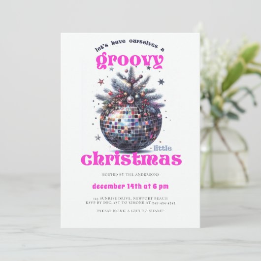 Groovy Little Christmas Disco Roze Kerstfeest Kaart (Staand voorkant)