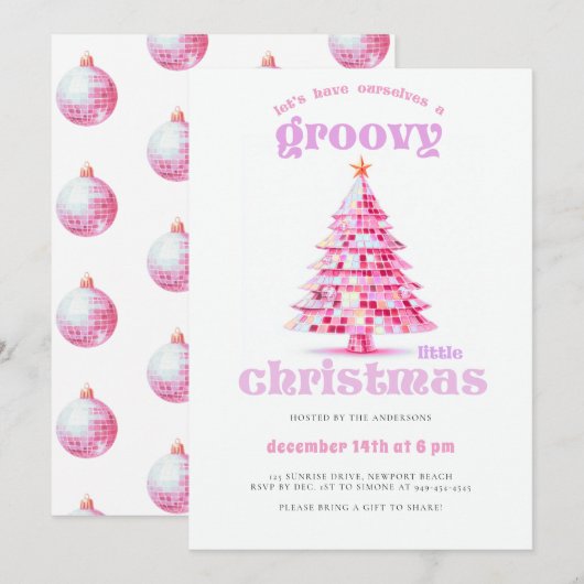 Groovy Little Christmas Pink Disco Christmas Party Kaart (Voorkant / Achterkant)
