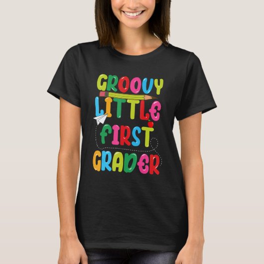 Groovy Little First Grader First Day Of School Fo T-shirt (Voorkant)