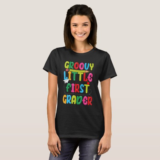 Groovy Little First Grader  First Day Of School Fo T-shirt (Voorkant volledig)