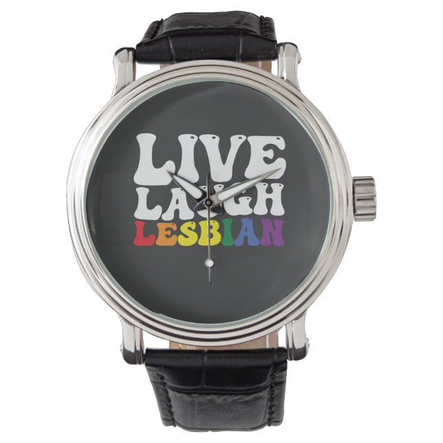 Groovy Live Laugh Lesbische LGBT Pride Horloge (Voorkant)