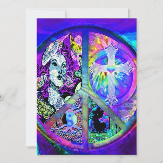 Groovy look Peace Symbol Collage Kaart (Achterkant)