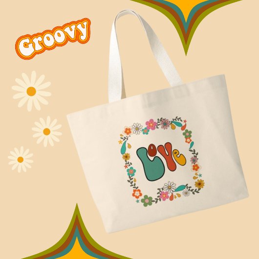 Groovy LOVE bloemkracht 70 geïnspireerd Grote Tote Bag