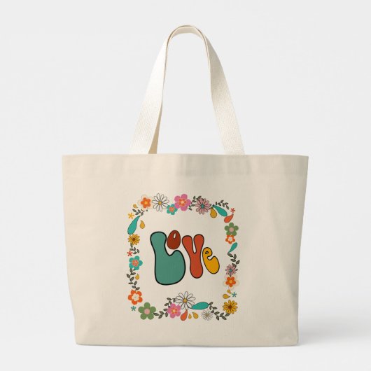 Groovy LOVE bloemkracht 70 geïnspireerd Grote Tote Bag (Achterkant)