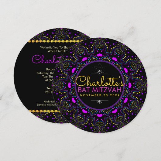 Groovy LOVE Boho Kleurrijke Bat Mitzvah Ronde Kaart (Voorkant / Achterkant)