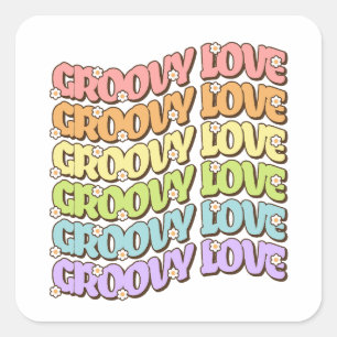 Groovy Love Daisy Retro Regenboog Vierkante Sticker