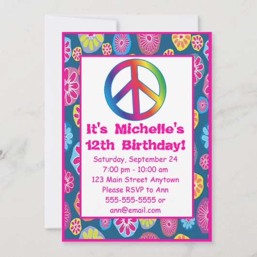 Groovy Love Peace Birthday Party Invitations 1960 Kaart (Voorkant)