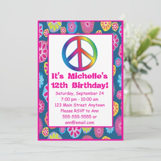 Groovy Love Peace Birthday Party Invitations 1960 Kaart (Staand voorkant)