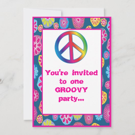 Groovy Love Peace Birthday Party Invitations 1960 Kaart (Achterkant)