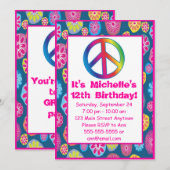 Groovy Love Peace Birthday Party Invitations 1960 Kaart (Voorkant / Achterkant)