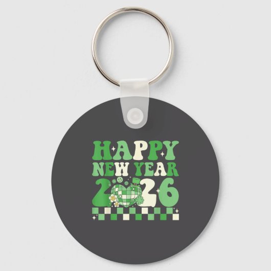 Groovy Lucky Happy New Year 2026 Disco Ball Women  Sleutelhanger (Voorkant)