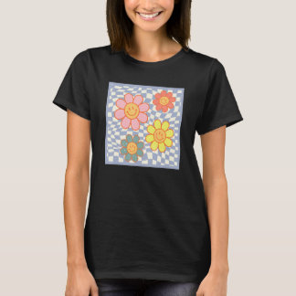 Groovy Madeliefje Bloem Gelukkig Gezicht Hippie Ge T-shirt