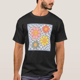 Groovy Madeliefje Bloem Gelukkig Gezicht Hippie Ge T-shirt