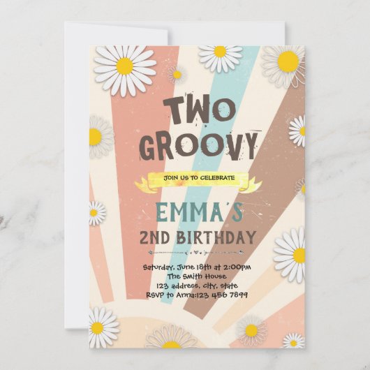 Groovy madeliefje hippie jaren 60 uitnodiging (Voorkant)