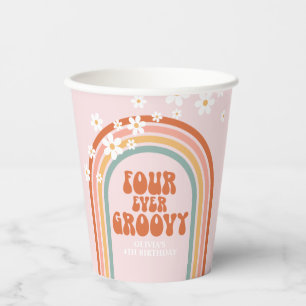 Groovy madeliefje regenboog 4de verjaardag Papiere Papieren Bekers
