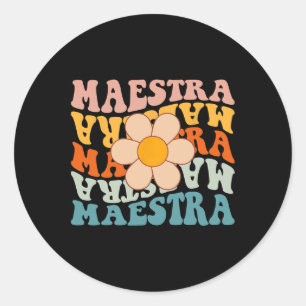 Groovy Maestra Spaans Leraar Terug naar School Ret Ronde Sticker