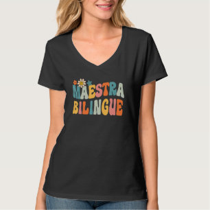 Groovy Maestra tweetalige Spaanse leraar Retro T-shirt