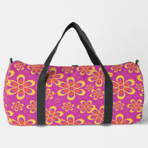 Groovy Magenta Floral Pattern Large Duffle Bag