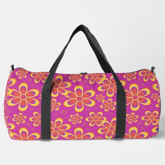Groovy Magenta Floral Pattern Large Duffle Bag Plunjezak (Voorkant)