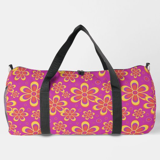 Groovy Magenta Floral Pattern Large Duffle Bag Plunjezak (Achterkant)