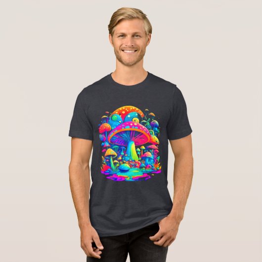 Groovy Magic Mushrooms - Retro Art Tri-Blend Shirt (Voorkant volledig)