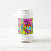 groovy magische paddenstoel vlinderbier stein bierpul (Voorkant links)